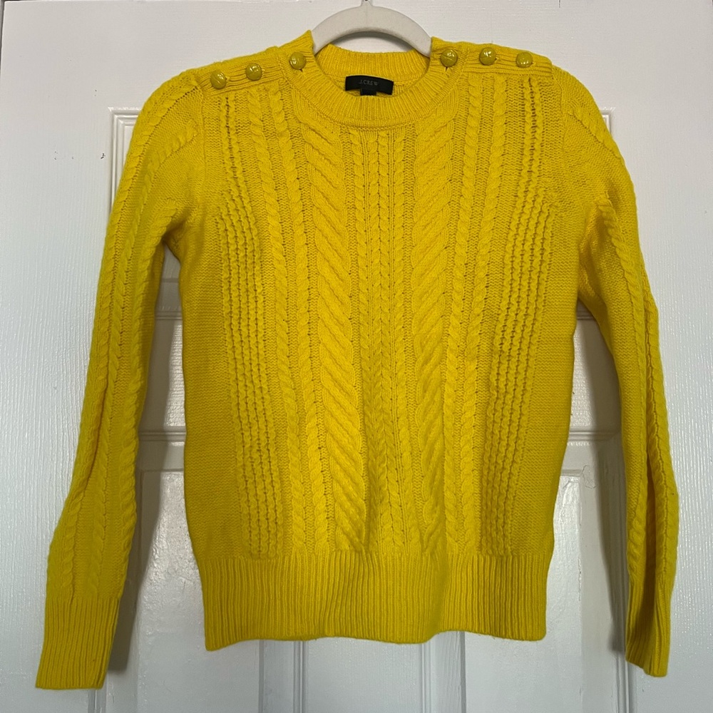 Yellow cable knit sweater with button detail